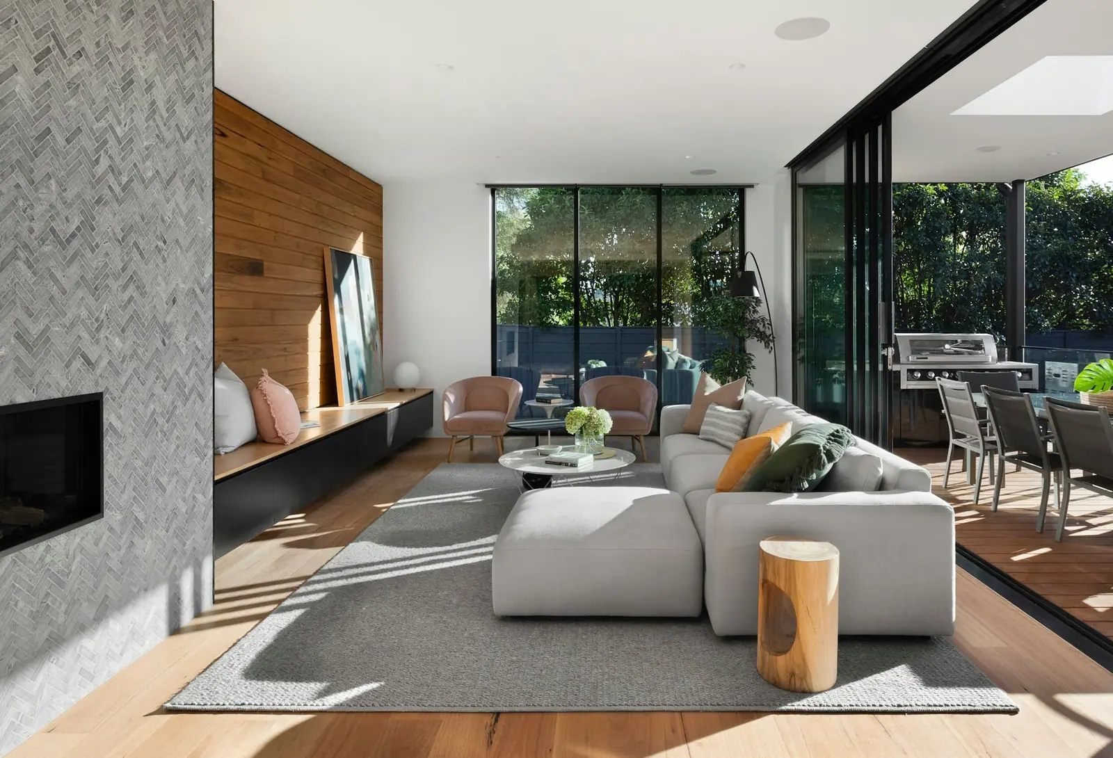 Open-plan living room in the example tour